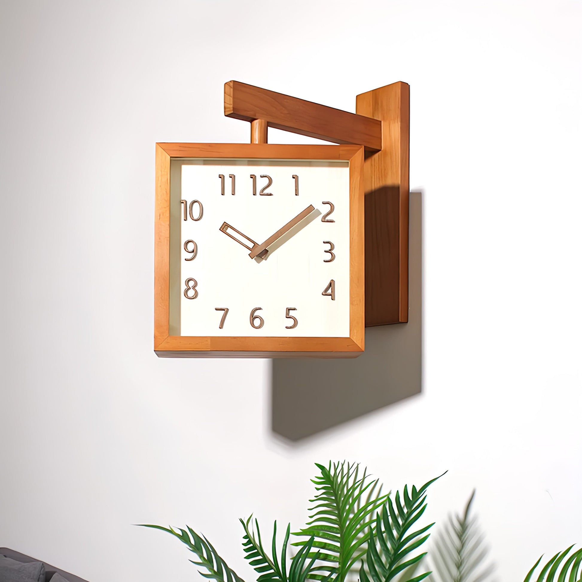 Horloge double face moderne | Avenue de l'horloge bois naturel